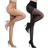 Yilanmy 2 Pairs Tummy Control Pantyhose for Women, 40D Sheer Tights Control Top Pantyhose Shaping Nylon Stockings High Waist