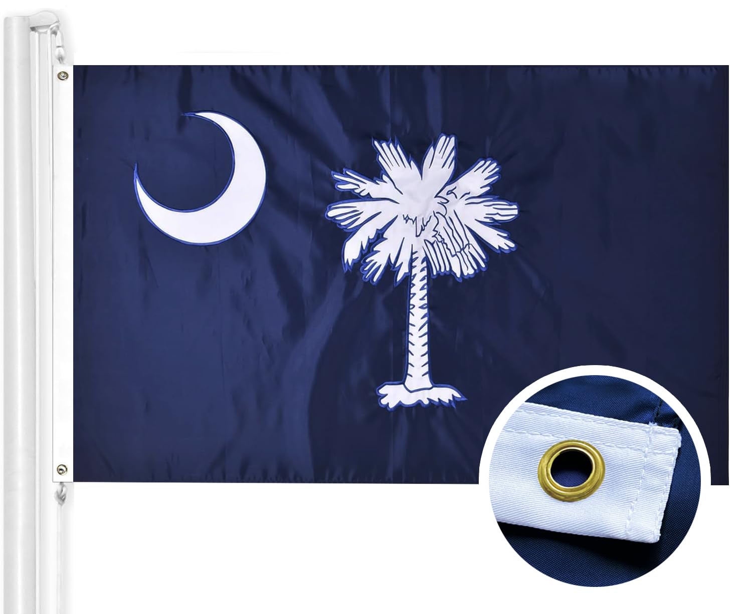 WINBEE South Carolina State Flag 3x5 Ft - Double Sided Embroidered, Heavy Duty Nylon, Sewn Stripes, Brass Grommets and Waterproof UV Protected. All Weather American South Carolina Flags Banner Great