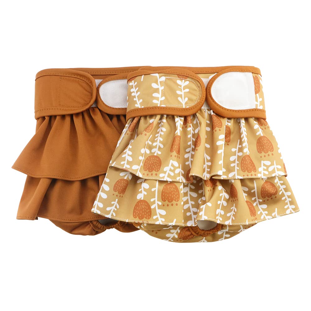 Hisprout Female Dog Diaper Reusable Washable Nappies Durable Doggie Diapers Pants(M,Brown Flower)
