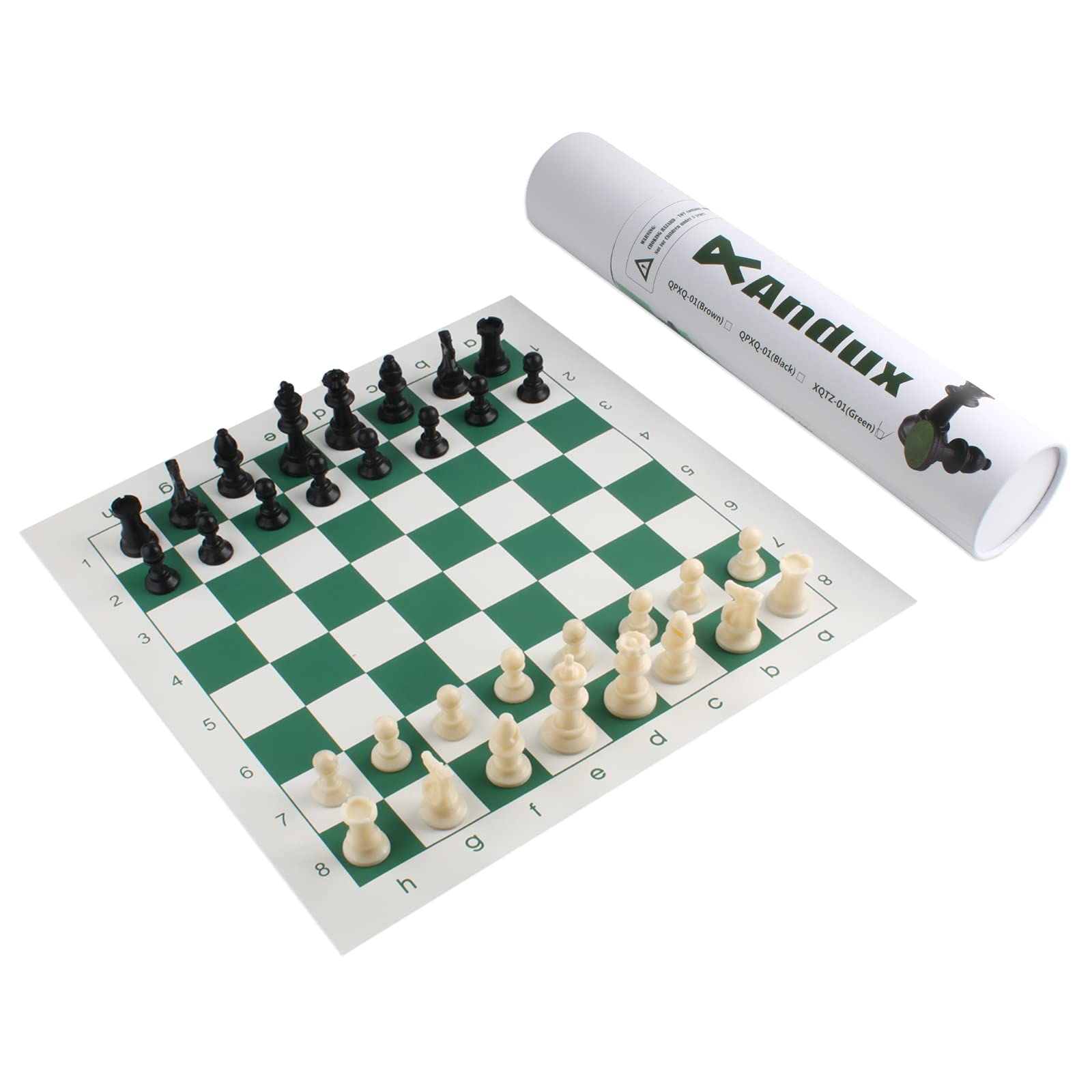 Andux Chess Game Set Chess Pieces and Rollable Board XQTZ-01 (Green,42x42cm)