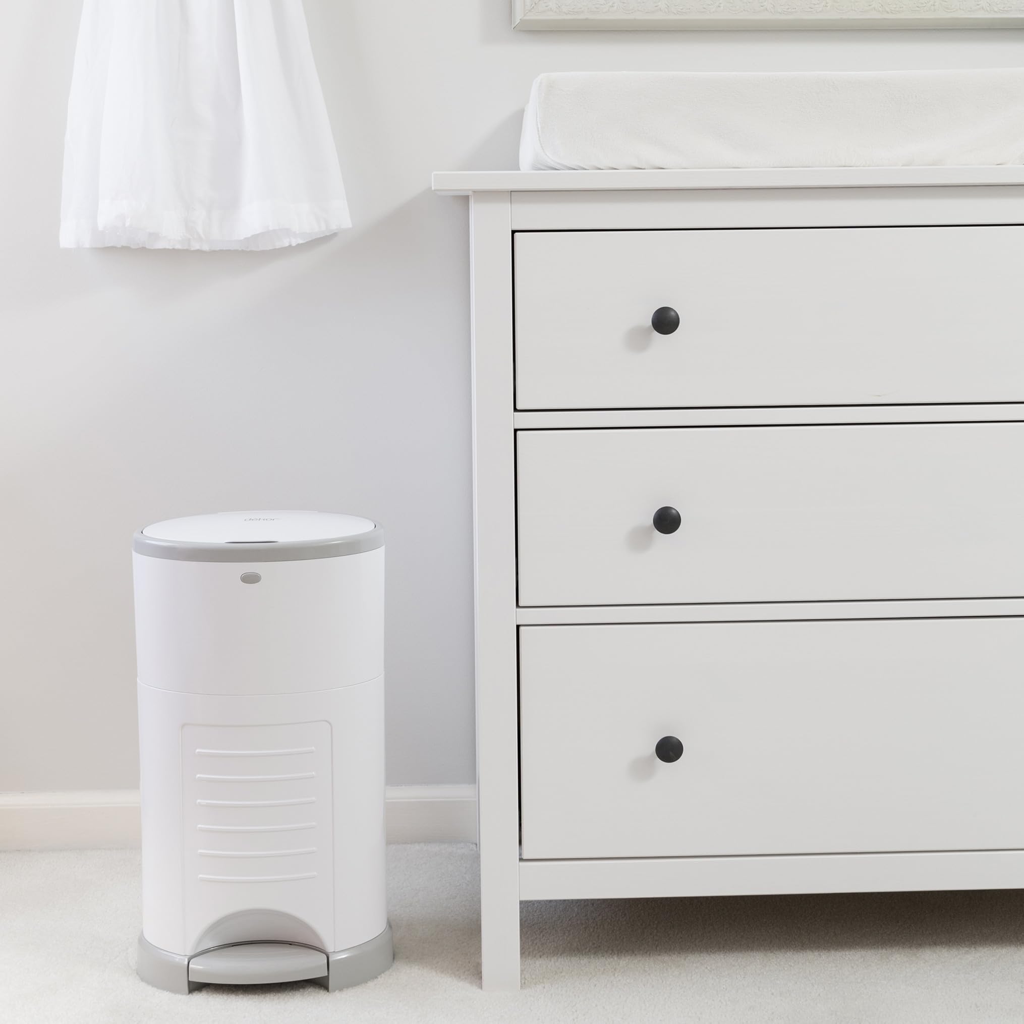 Diaper Dekor Plus Hands-Free Diaper Pail | White | Easiest to Use | Just Step–Drop–Done | Doesn’t Absorb Odors | 20 Second Bag Change | Most Economical Refill System | Great for Cloth Diapers