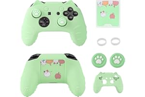 NANANINO Switch Pro Controller Skin, Cute Cat Paw Switch Pro Controller Skin with Switch Pro Controller Thumb Grip Caps and Stickers - Green