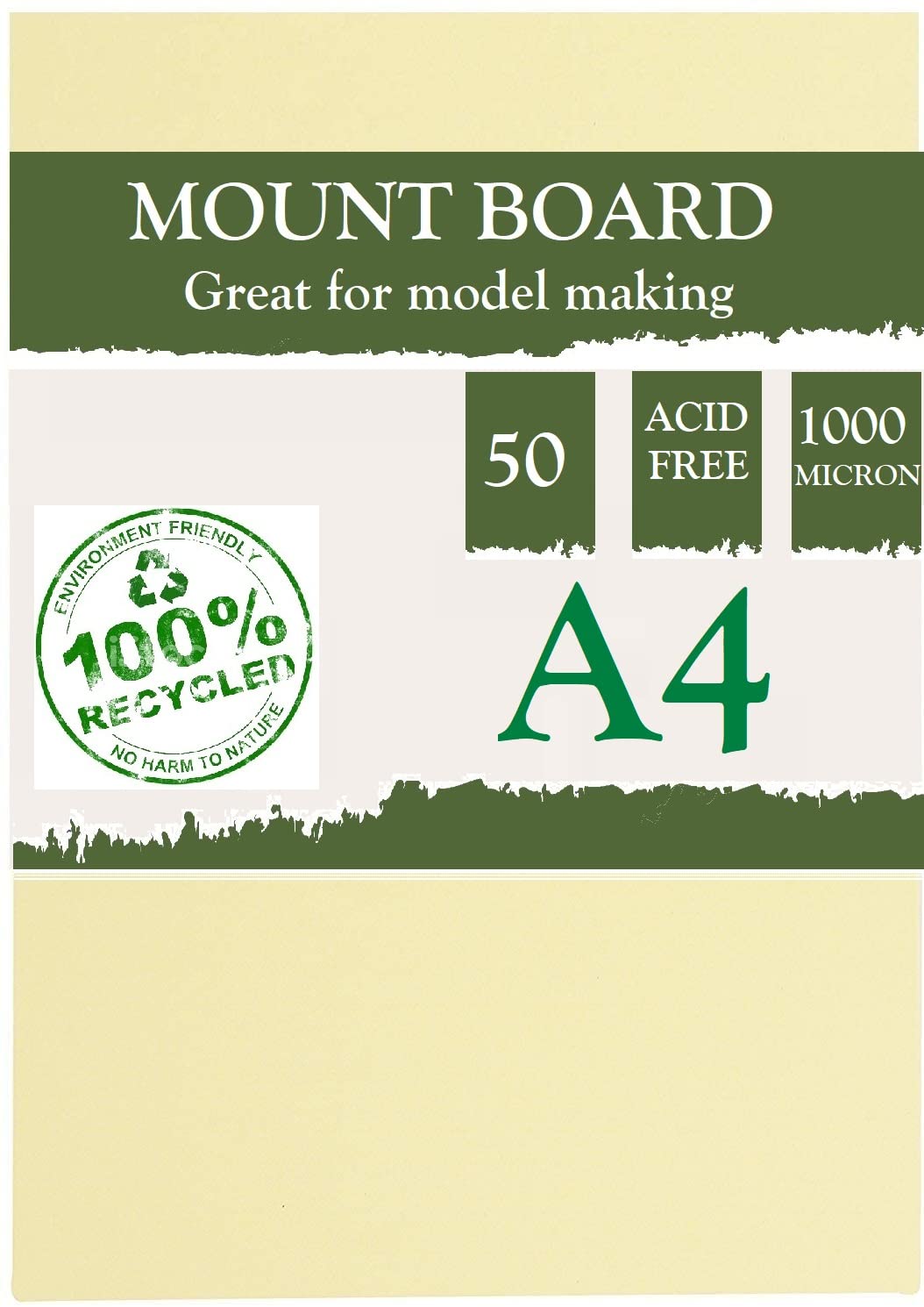 A4 Super Thick 1mm White Card 480gsm Beer Mat Craft Pulp Board for Mounting & Models (50 Sheets)