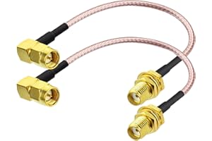 DHT Electronics 2-Pack RF coaxial Coax Assembly FPV Antenna Extension Cable SMA Female to SMA Male Right Angle 6''