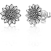 POPLYKE 925 Sterling Silver Daisy Sunflower Stud Earrings for Women Birthday Gifts Moonstone Oxidation Gold Plated Flower Earrings Sunflower Jewelry