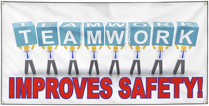 Amazon Com Vinyl Banner Sign Teamwork Improves Safety White