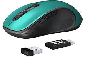 Deeliva Wireless Mouse, Computer Mouse Wireless 2.4G USB Cordless Mouse with 3 Adjustable DPI, 6 Buttons, Ergonomic Silent Mice with Type-C Adapter for Laptop PC Computer Chromebook (Green)