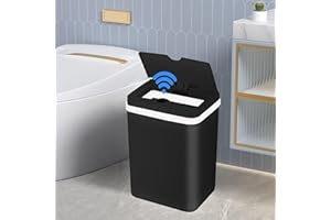 HITISPACE 3.4 Gallon Touchless Trash Can with Lid, Black, Plastic