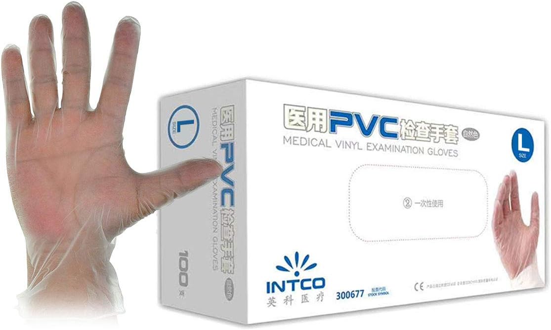 Disposable Medical Clear Vinyl Gloves - 4 mil,Latex Free,Powder Free,Non-Sterile,Large Size,(Box of 100PCS) (00166)