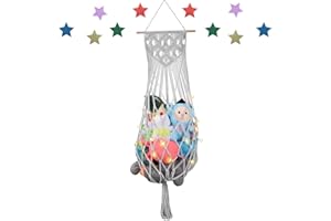 IHANSEE Stuffed Animals Net w/ LED Star Light, 63 Inch Jumbo Toy Hammock Hanging Storage Organizer Holder Room Décor for Nursery Teddy Plushie, Gray Stuffed Animals Hammock Corner for Kid Girls Boys Gift