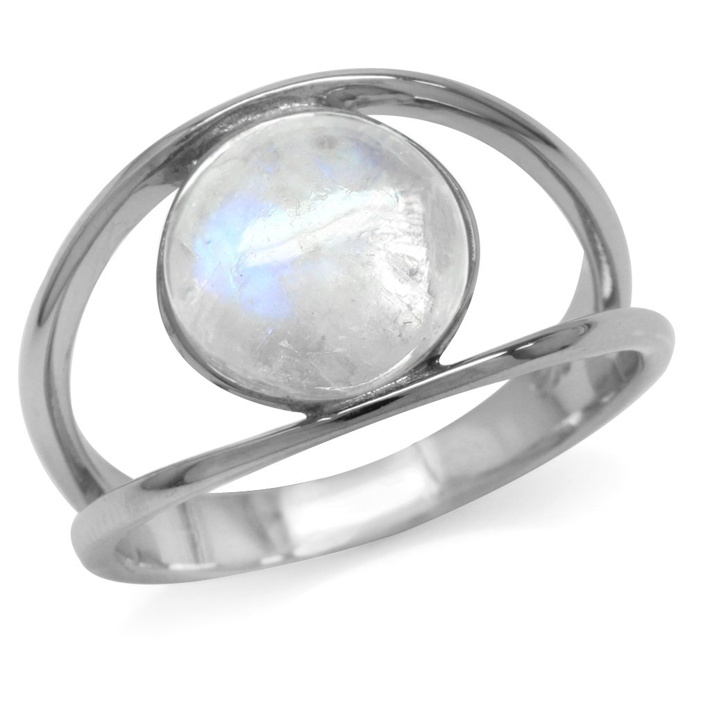 SilvershakeNatural Moonstone White Gold Plated 925 Sterling Silver Solitaire Ring