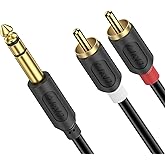 J&D 6.35 mm to 2RCA Cable, RCA Cable Gold Plated Audiowave Series 6.35mm 1/4 inch Male to 2 RCA Male Stereo Audio Adapter Y S