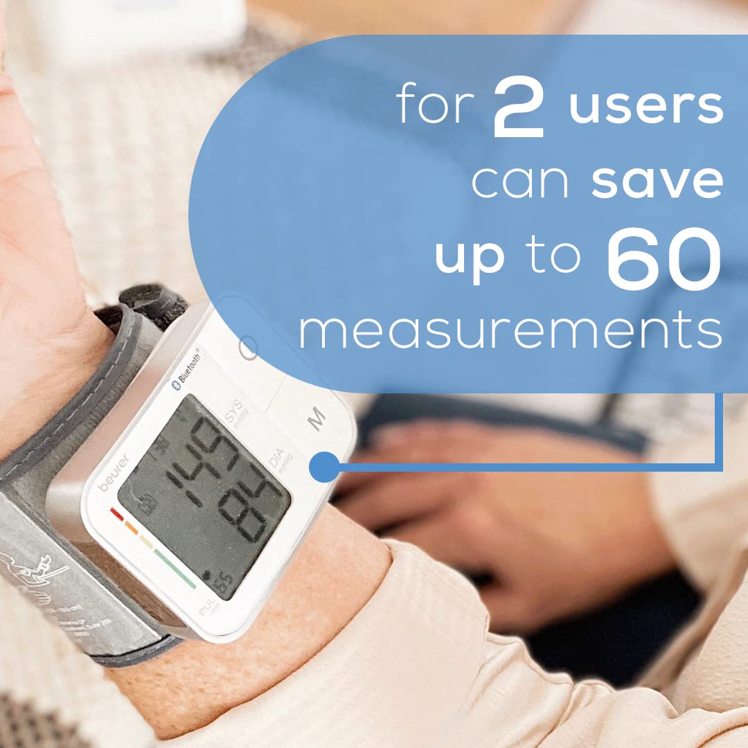 Beurer BC57 Wrist Blood Pressure Monitor – Automatic Wrist Blood Pressure Cuff - Bluetooth – 120 Memory Spaces with Irregular Heart Rate Detection, Large Display, Resting Indicator, Storage Case