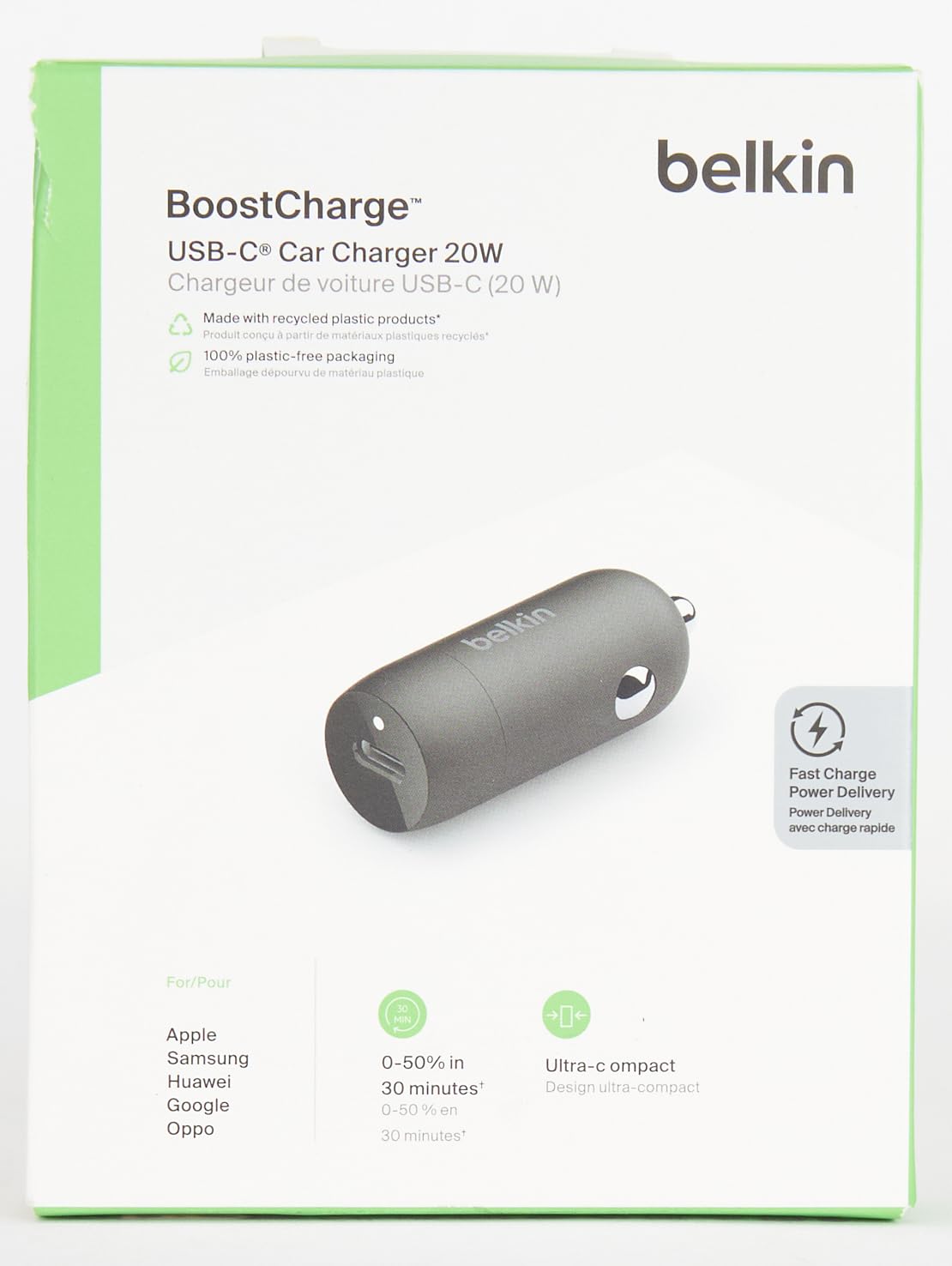 Belkin USB-C Fast Car Charger 20W-Black (iPhone Fast Charger Compatible with iPhone 12 Pro Max/12/12 Pro/ 12 Mini, Samsung Galaxy S20, S20+, S20 Ultra, Note20, Google Pixel and More) (CCA003bt)
