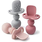 SAMiGO Silicone Baby Spoons Self Feeding 6 Months, Infant Eating Utensils | 3-Pack, First Stage Spoons for Baby Led Weaning, 