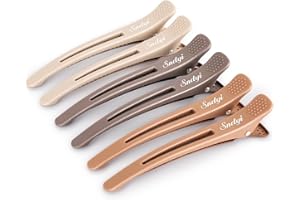 Sndyi 6pcs Neutral Sectioning and Styling Clips - Non-Slip Duck Billed Clips with Silicone Band, Roller Clips for Salon, Hairdresser, Barber Use