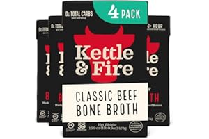 KETTLE & FIRE Beef Bone Broth Soup by Kettle and Fire, Pack of 4, Keto Diet, Paleo Friendly, Whole 30 Approved, Gluten Free, with Collagen, 10g of protein, 16.9 fl oz (Packaging May Vary)