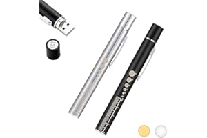Shmian 2Pcs Medical Rechargeable Pen Light, Pupil Gauge LED Penlight for Doctors Nurses, Reusable Penlight with 2 Light LED Sources-Nurse Pen with Light