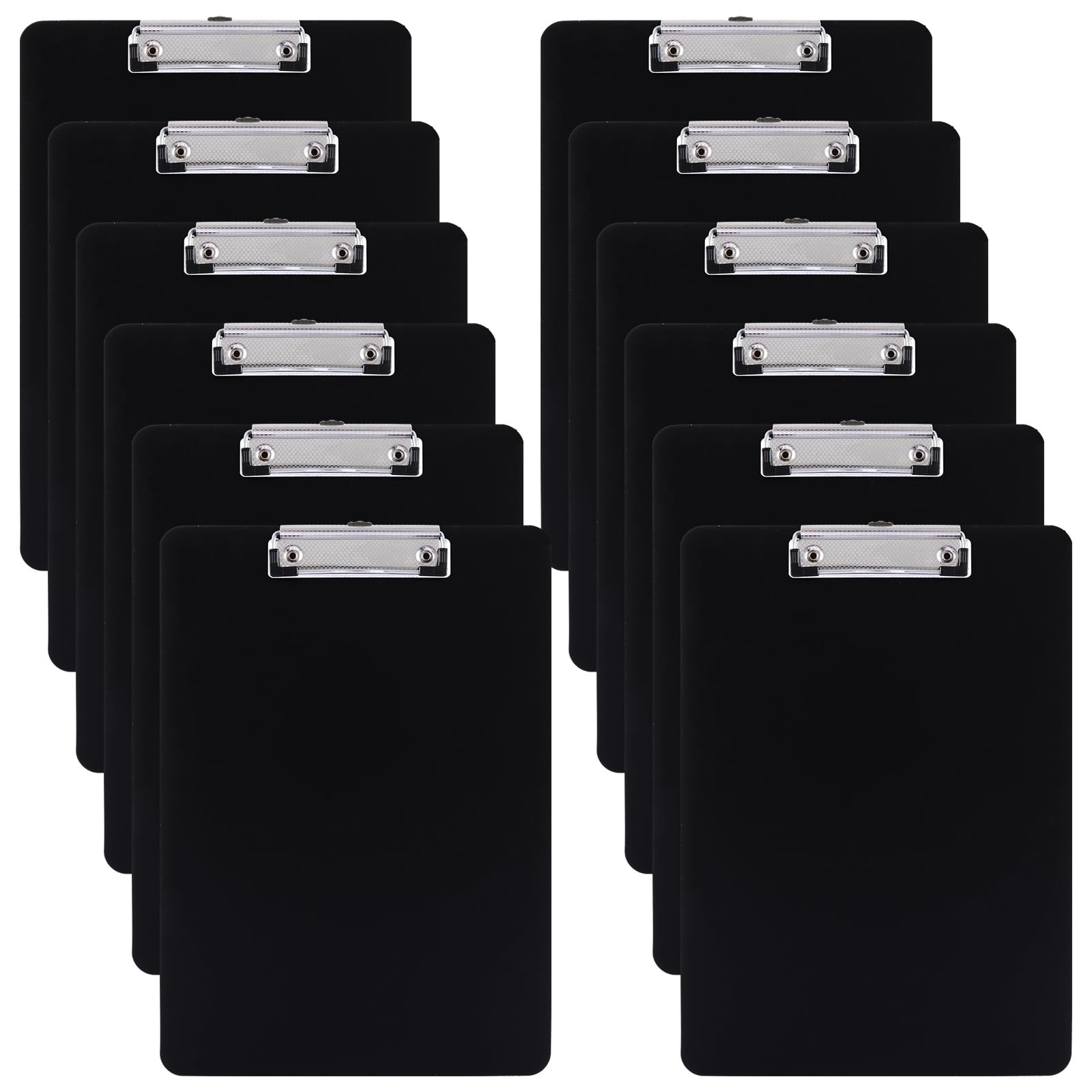SHUESS 12 Pcs Clipboard A4 - Plastic Clip Boards A4 - Black Clipboards with Low Profile Clip and Rubberized Metal Clamp