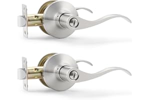 GOBEKOR 2 Pack Privacy Door Levers Satin Nickel Finish, Keyless Door Lock Set Inside for Bedroom or Bathroom, Brushed Nickel 