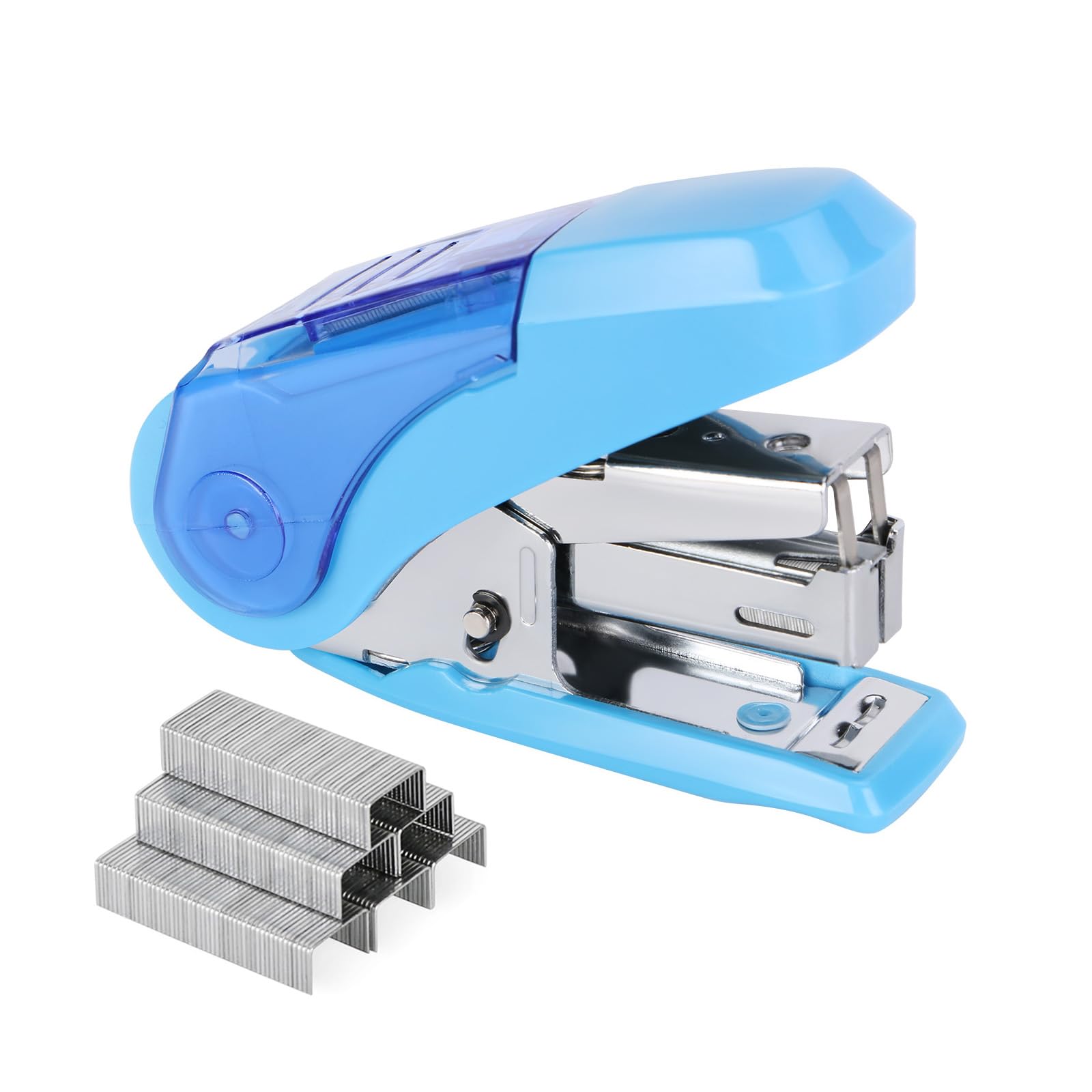 Eagle Reduced Effort Mini Stapler, Maximum 20 Sheets Capacity, with 1000 Staples, 50% Less Effort, Built-in Staple Remover and Staples Storage (Blue)