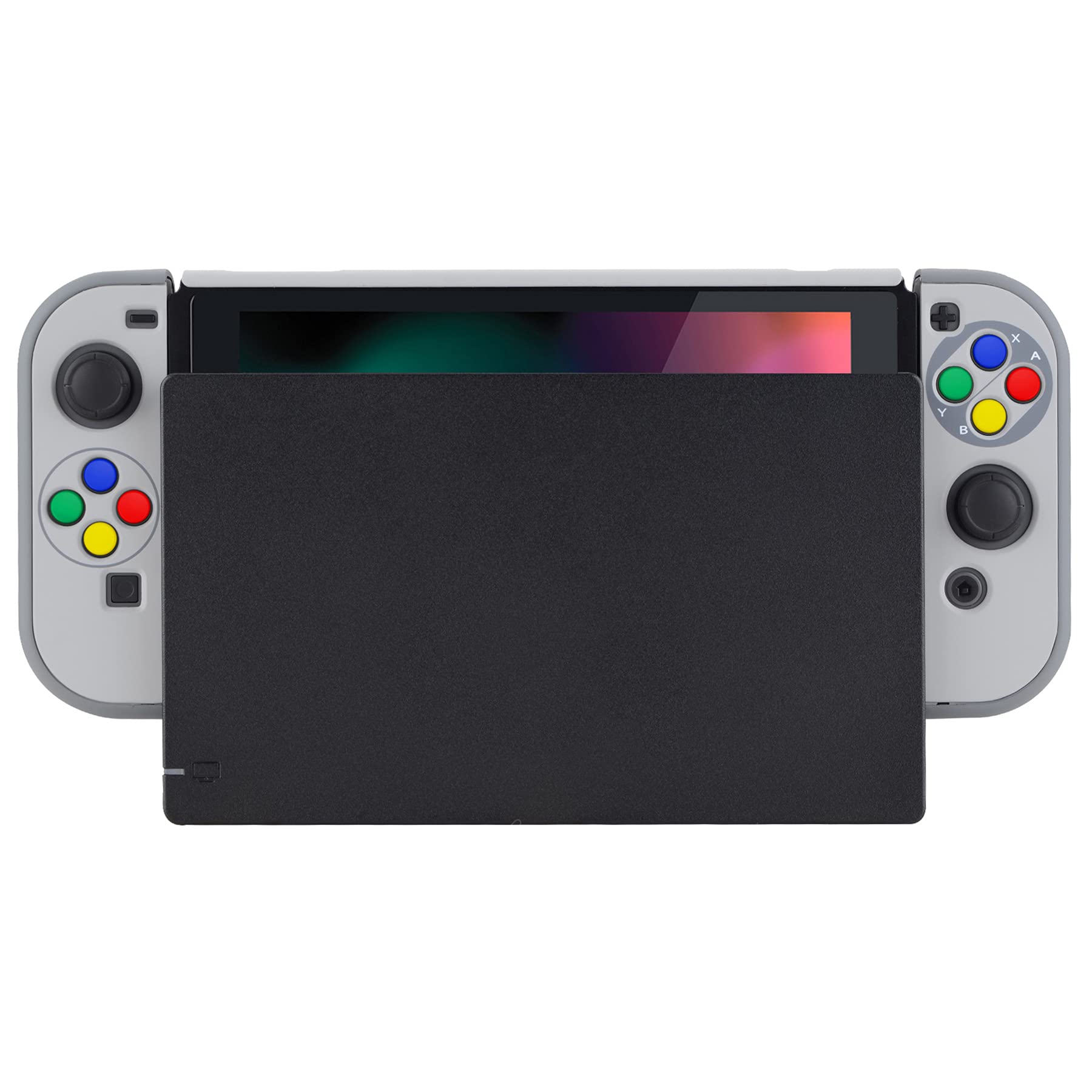 eXtremeRate PlayVital Back Cover for Nintendo Switch, NS Joycon Handheld Controller Protector Hard Shell, Dockable Protective Case with Colorful ABXY Direction Button Caps - SFC SNES Classic EU Style