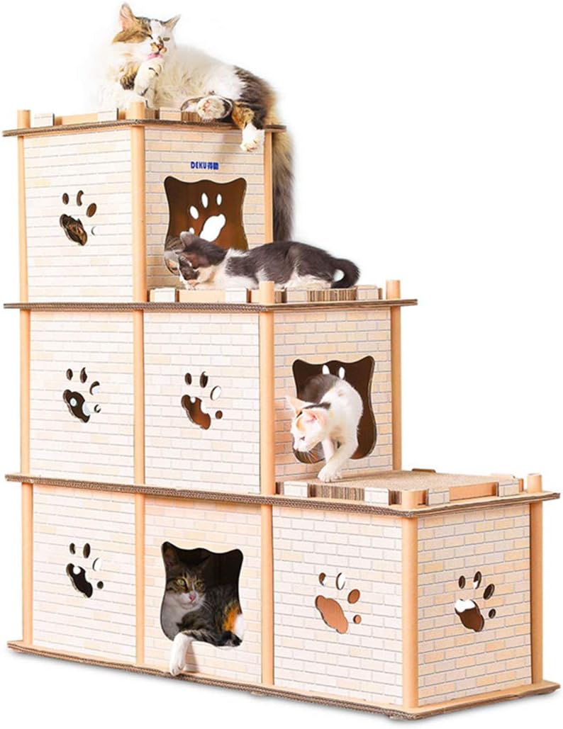 Hungrybubble Corrugated Cat House Three-layer Multi-deformation Cat Climbing Frame Cat Scratch Board Cat Claw Toy (Color : Wood color, Size : 98X37X99cm)
