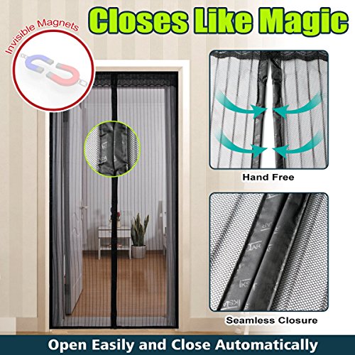 Magnetic Screen Door Cover IKSTAR Double Mesh Curtain with Full Frame Hook&Loop Instant Mesh Door for Front Door and Home Outside Kids/Pets Walk Through Easily Fit Door Size Up to 36"x98" Max - Thumbnail 2