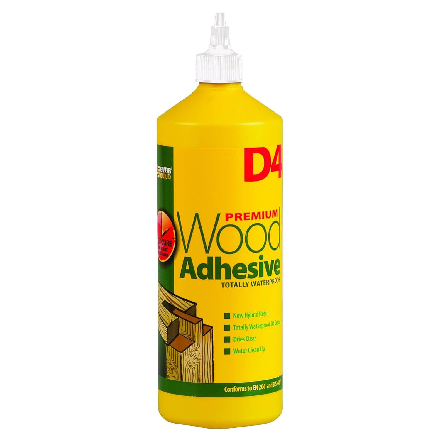 Everbuild D4 Premium Wood Adhesive – Excellent Bonding Strength – White – 1 Litre