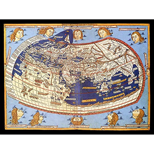 Artery8 Map Nicolas 1482 Ptolemy 2nd Century World Pictorial Art Print Canvas Premium Wall Decor Poster Mural