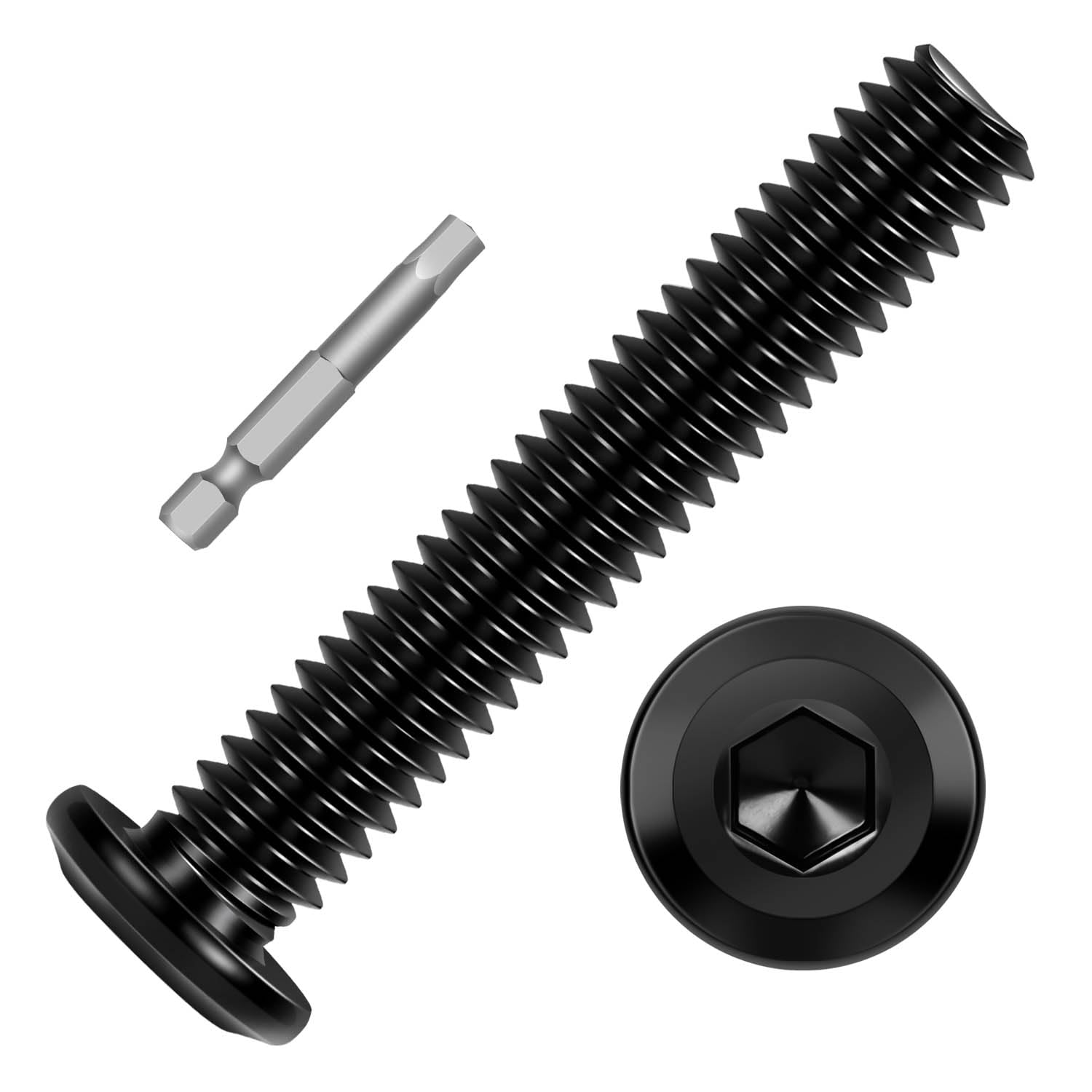 Photo 1 of 15 PCS M8 x 40mm Flat Head Socket Cap Screws Bolts, Flat Round Head Furniture Allen Bolts, Stainless Steel 304, Black Coating, Screwdriver Bit Included