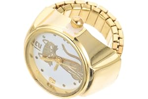 Round Finger Ring Watches Finger Watch Elastic Ring Watch Vintage Ring Pattern Gold Round Finger Ring Watch for Women and Gir