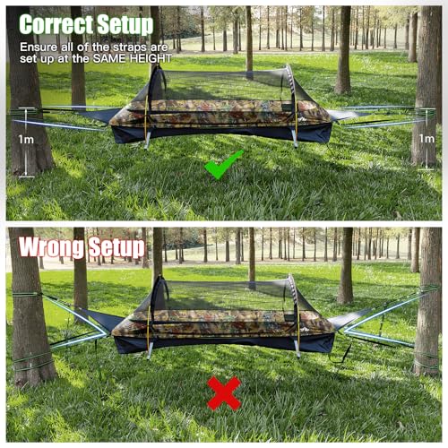 Night Cat Hammock Tent with Flat Base for 1 Person with Mosquito Net Waterproof Cover and Additional Storage Space Hiking Camping in the Garden Backyard Wild