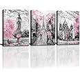 CANVASZON Large Wall Art for Bedroom Living Room Bathroom Black and White Paris Decor Print for Girls' Rooom Pink Paris Theme London Big Ben Eiffel Tower Painting