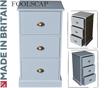 White Painted Filing Cabinet 3 Drawer Solid Pine Folio Foolscap
