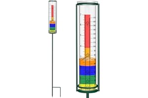 X-PREK Glass Rain Gauge with Colored Background Strip,7" Capacity Easy to Read Outdoor Rain Gauges Best Rated Metal Rain Guage with Stake for Garden Patio Yard Art Decorations