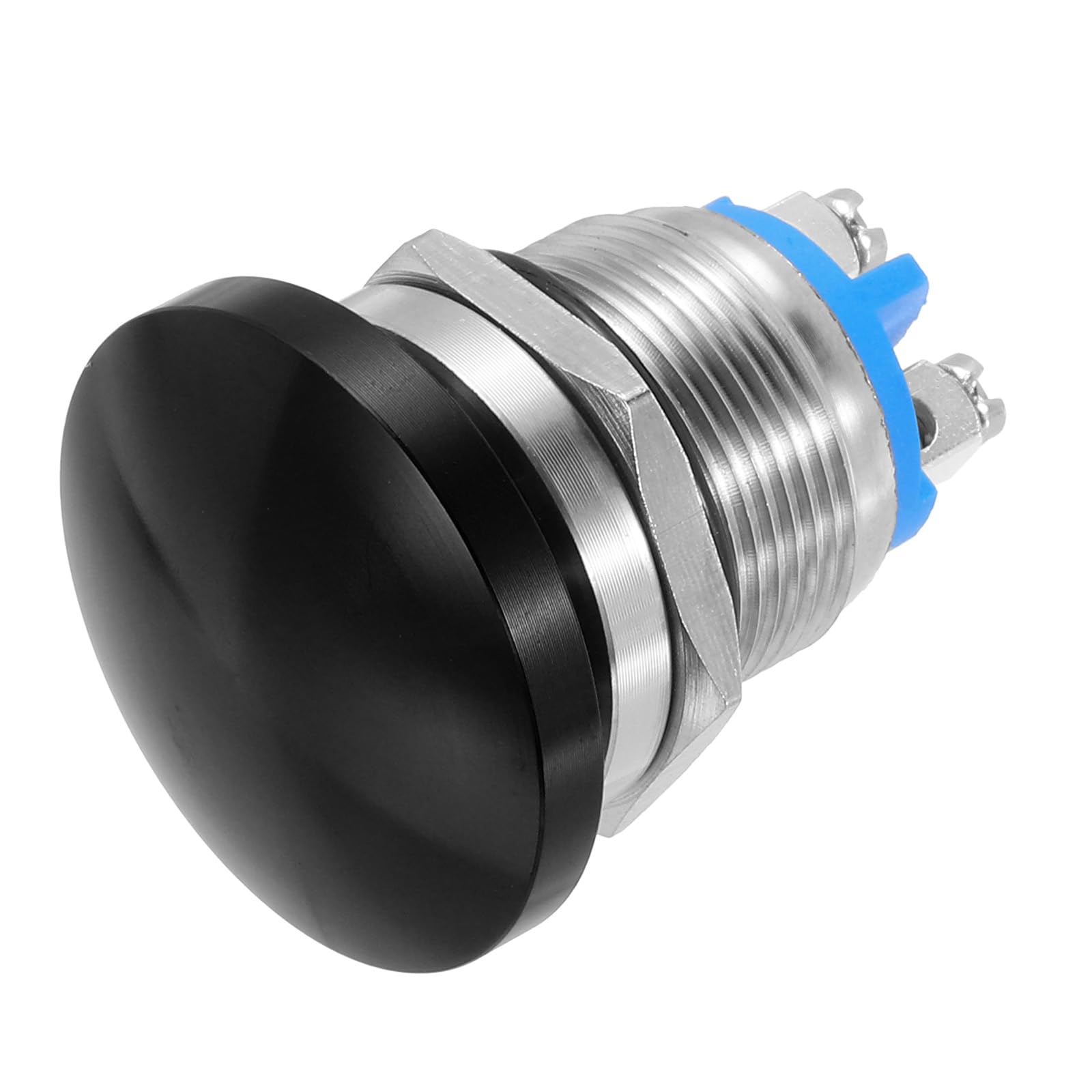 METALLIXITY 1PCS 5A 19MM 3/4" Momentary Mushroom Head Push Button Switch 12V 24V 120V 250V AC Black 1NO Waterproof IP65 SPST Domed Round 2 Screw Foot Switch