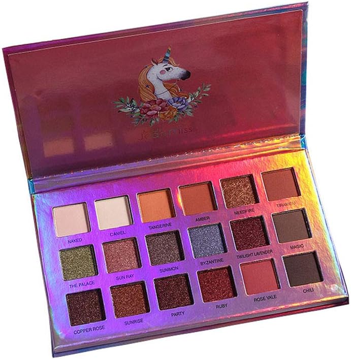 18 color eyeshadow palette, glitter pearl matte beauty eyeshadow, long lasting, multi-color reflective, matte glitter, pressed pearl, unicorn eyeshadow