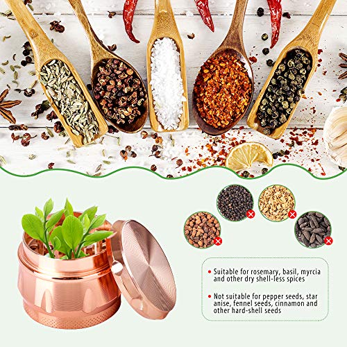 iRainy G2 Spice Herb Grinder 1.6 Inch 4 Pieces with Pollen Catcher, Metal Blue (Rose Gold)