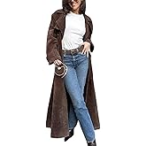 utcoco Womens Faux Suede Long Trench Coat Notched Lapel Double Breasted Pea Coat Overcoat with Belt