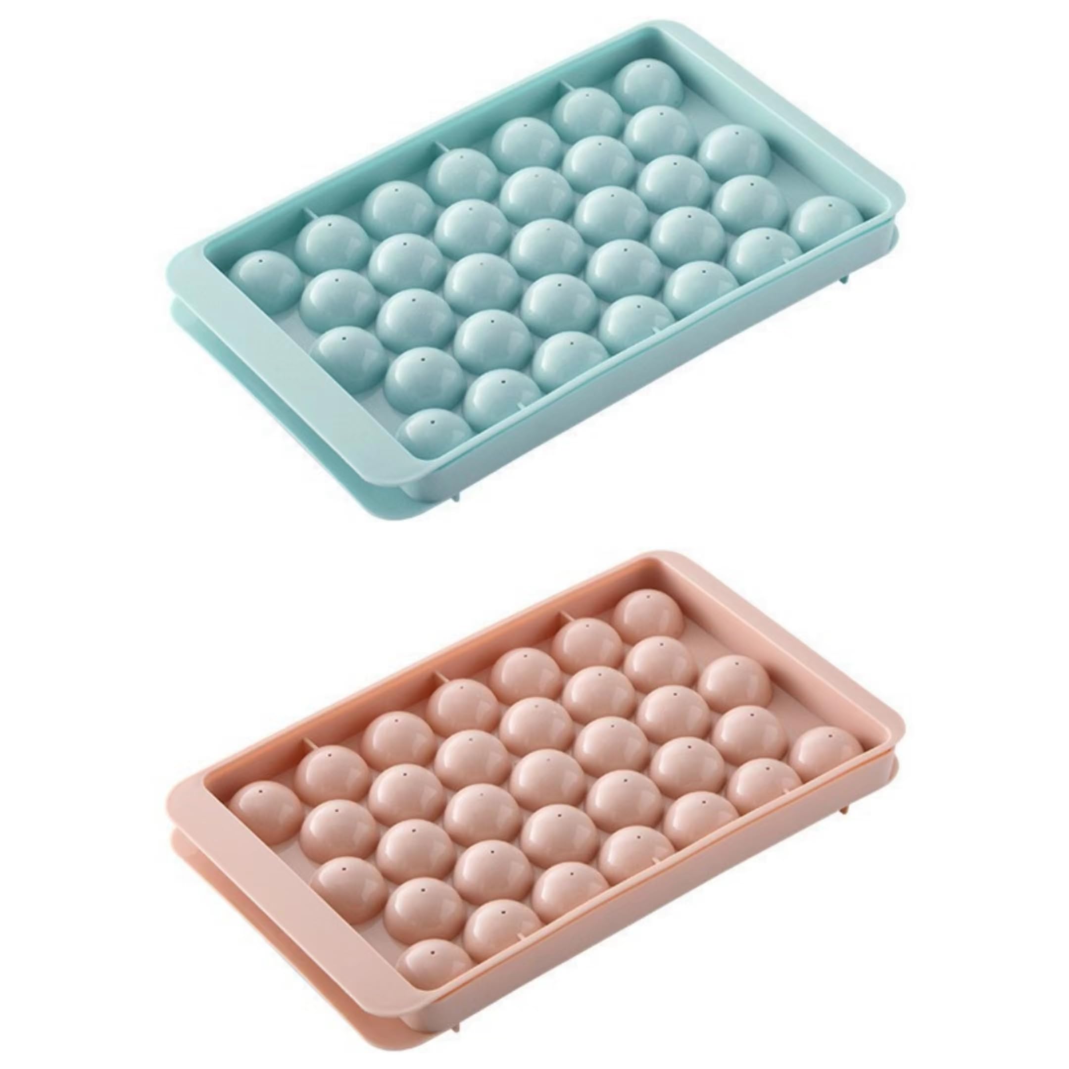 Round Ice Cube Tray with Lid,2 PCS Ice Ball Molds Sphere Ice Making Mold Mini Ice Cube Tray Balls for Water Whiskey Cocktail Tea Coffee