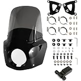 Road-Warrior-Style Fairing With 15" Windshield Kit Fit for Harley Softail Street Bob FXBB FXBBS FXST, Motorcycle Headlight 5.75" Fairing Smoked Windscreen, 48-58mm Forks with Extension
