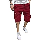 JMIERR Mens Casual Cotton Twill Cargo Shorts Drawstring Classic Chino Stretch Short with 6 Pockets