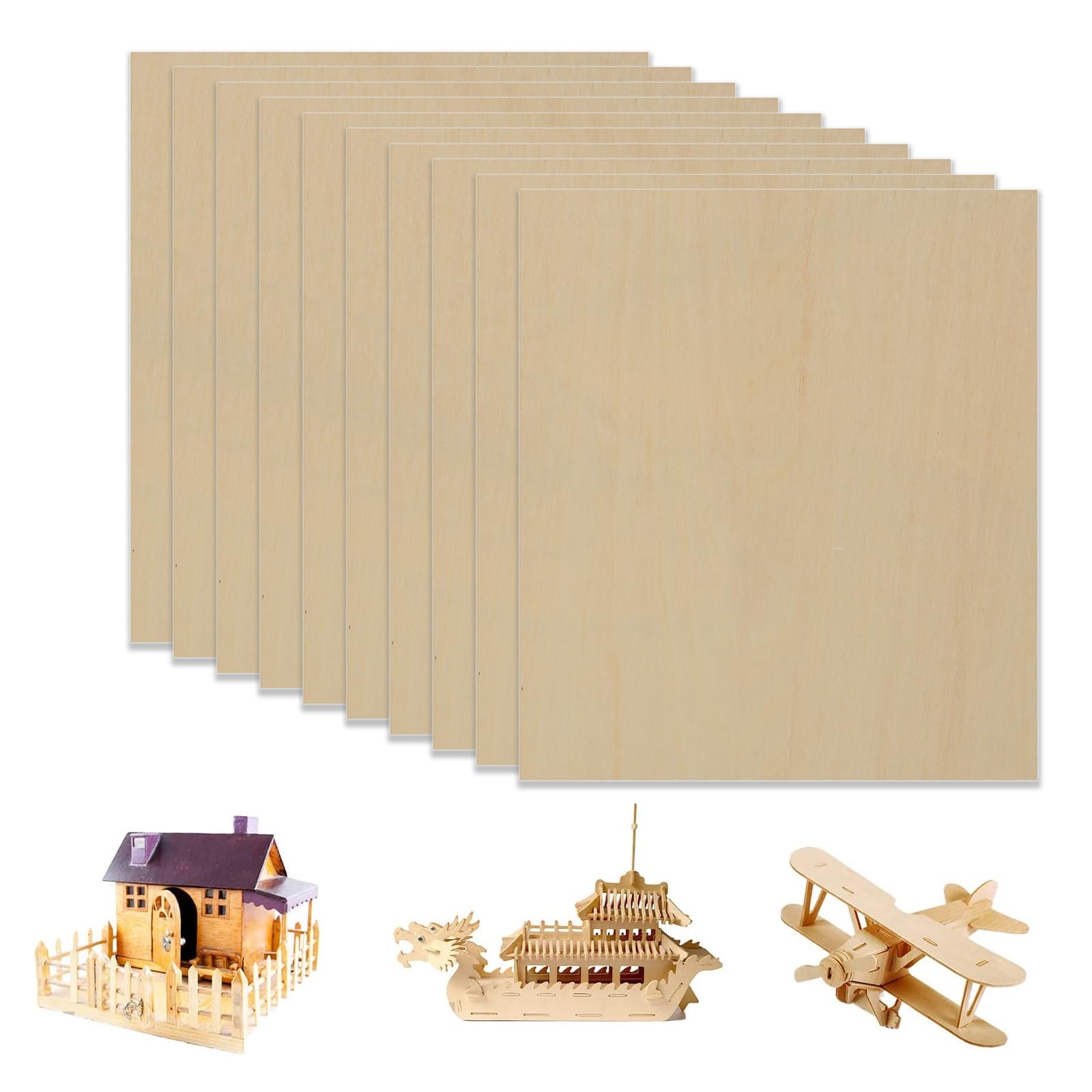 sculpfunDIY 10 Pieces A4 Basswood Plywood Sheets, 21 * 29CM Unfinished Wood 3mm Thickness Plywood Board for Crafts Laser Cutting Engraving