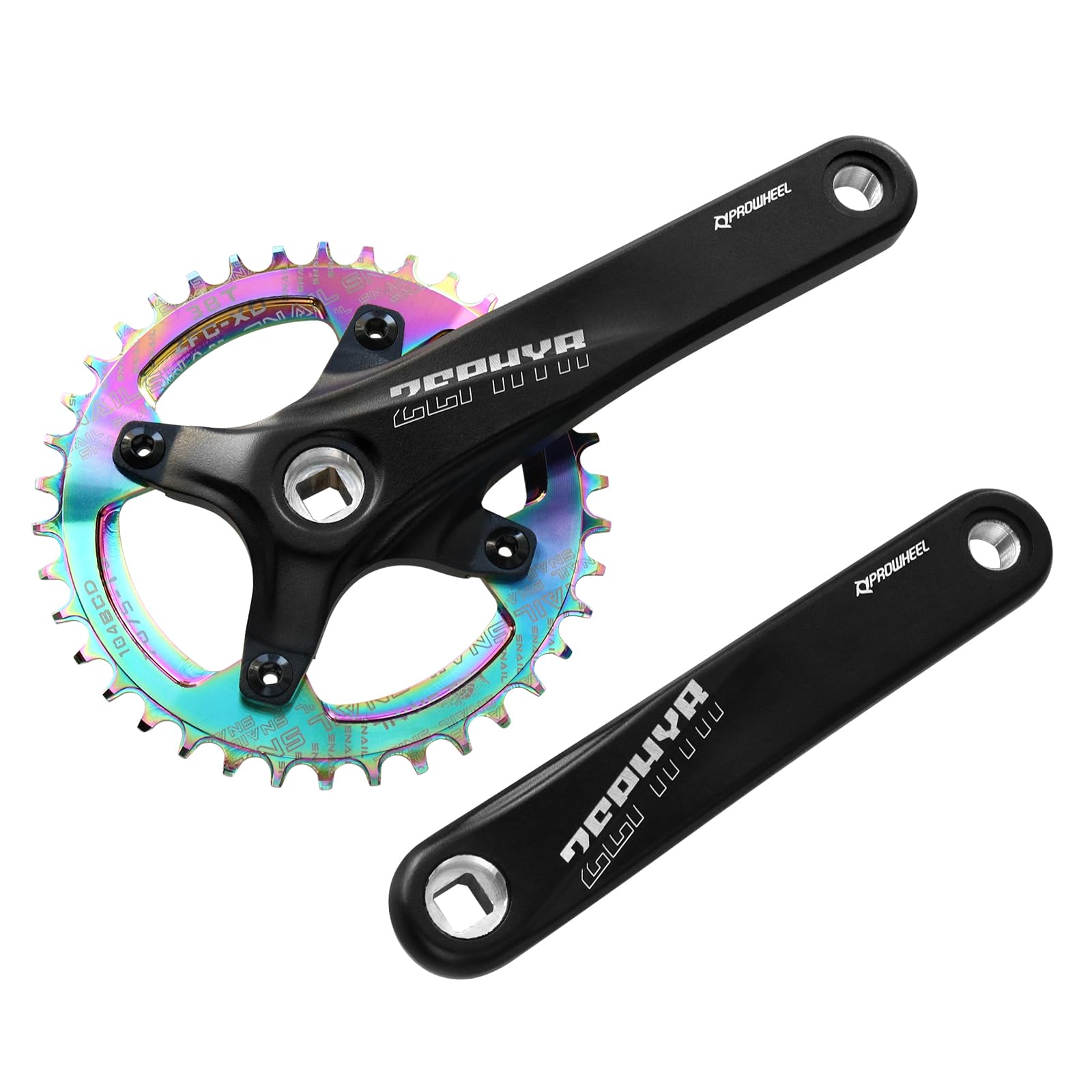 splumzer Road Bike Crank, Mountain Bike 170mm Square Crankset with 104 BCD 32/34/36/38T Chainring, Aluminum Alloy MTB Crank Narrow Wide CNC Round Chainring Bolts (Colorful, 38T)