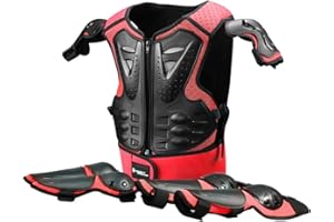 TAKUEY Kids Motorcycle Armor Suit Protective Gear Chest Spine Back Protector Shoulder Arm Elbow Knee Protector Pads for Motocross Racing Skiing ICE Skating Bike Cycling Red