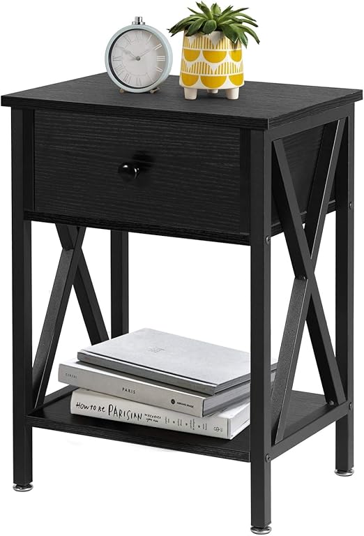 Amazon Com Vecelo Versatile Nightstands X Design Side End Table Night Stand Storage Shelf With Bin Drawer For Living Room Bedroom Oak Home Kitchen