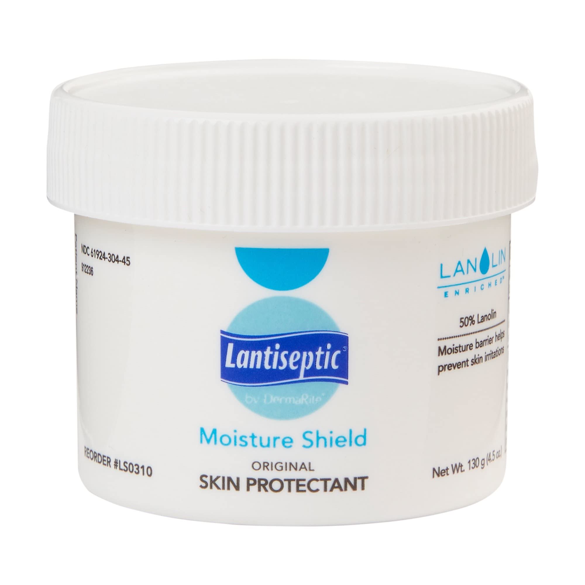 DermaRite's Lantiseptic Moisture Shield Original Skin Protectant - 50% Lanolin, Paraben Free, Unscented Barrier Cream Ointment - 4.5 oz. Jar, 2 Count