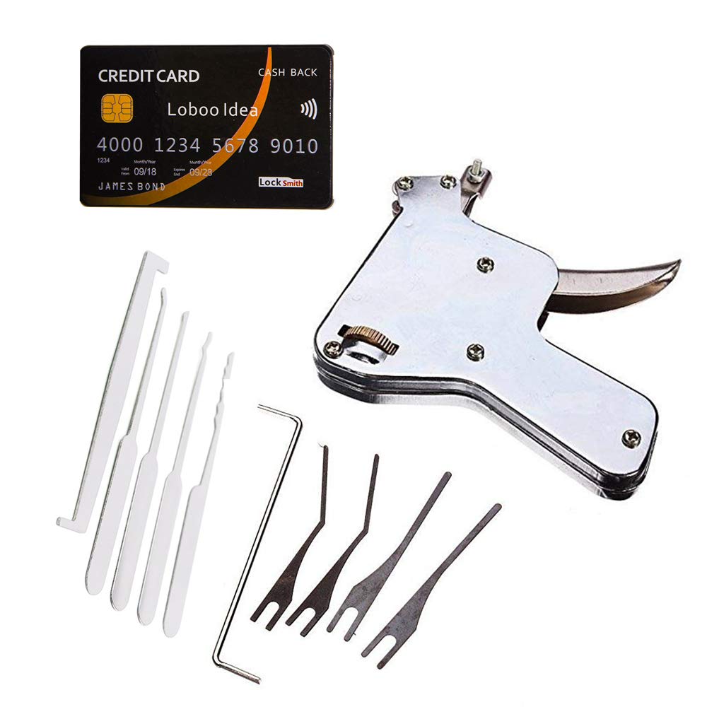 Loboo Idea Lock Pick Gun Locksmith Tool Door Lock Opener (UP) and Loboo Idea Credit Card Lock Picking Tool Kit,Lock Pick Tools for Training Practice, Beginner, Lock Picking