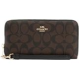 COACH Womens Long Zip Around Wallet In Signature Canvas With Strap (Brown - Black)